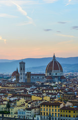 Fototapeta premium Florence (Italy) - The capital of Renaissance's art and Tuscany region. The landscape at sunset from Piazzale Michelangelo terrace.