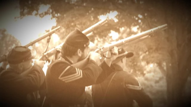 Civil War soldiers fire of rounds (Archive Footage Version)