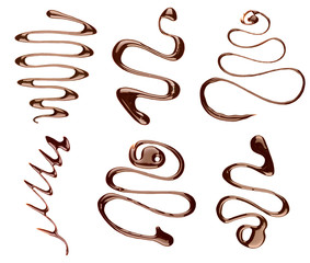 set of abstract symbols made of liquid chocolate isolated on whi