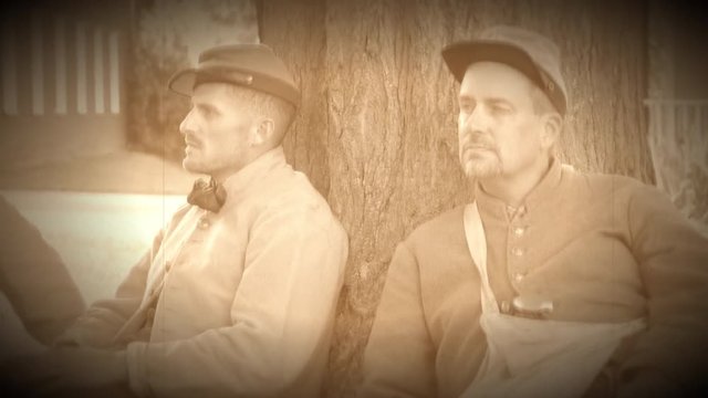 Two confederate Civil War soldiers near tree (Archive Footage Version)