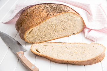 Sliced loaf of bread.