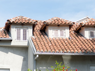Old roof with clay roofing in Trebinje. Bosnia and Herzegovina