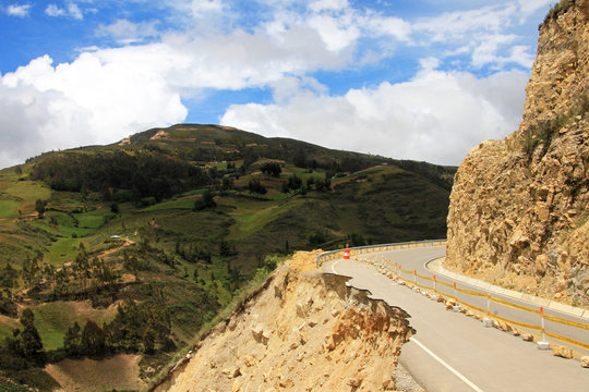 Broken road in the peruvian mountains