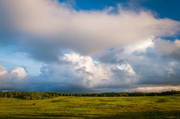Fototapeta na wymiar Beautiful clouds over Big Meadows, in Shenandoah National Park,