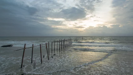 Crédence de cuisine Paysages aerial photography the old broken pier made by wood  in the  Andaman sea locate on Phang Nga province Thailand  © Narong Niemhom