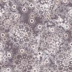 art vintage naive stylized geometric flowers monochrome seamless