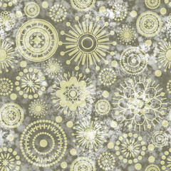 Fototapeta na wymiar art vintage stylized geometric flowers seamless pattern, monochr
