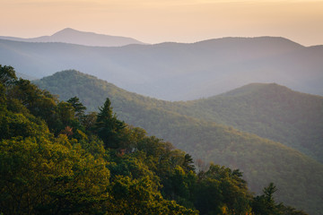 Layers of the Blue Ridge Mountains seen at sunset, from Skyline