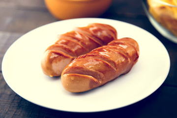Oktoberfest background. Traditional Bavarian sausage and differe