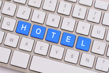 Hotel in blue on white keyboard