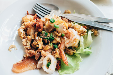 Pad thai or thai food on wood table