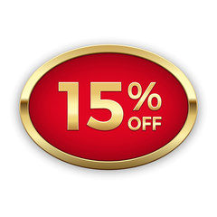 15% off golden badge, vector