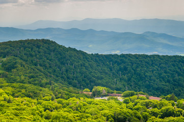 View of Skyland Resort and layers of the Blue Ridge Mountains fr