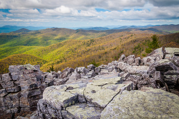 Fototapeta na wymiar View of spring color in the Blue Ridge Mountains from the rocky