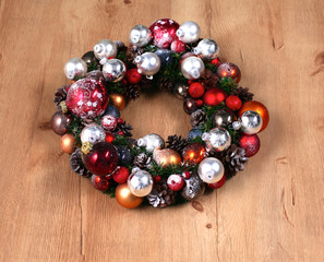 Advent Christmas wreath on wooden door decoration