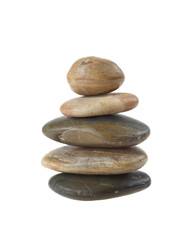 Fototapeta na wymiar Balanced zen stones in pyramid isolated on white background. Harmony, healthcare and spa concept