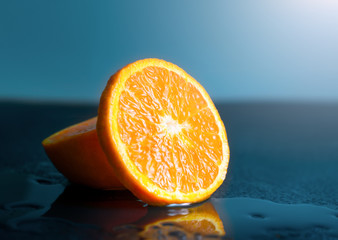 Still life Orange slice fruit on dark background. mandarins slic