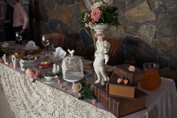 The decorations stand on the wedding table