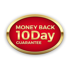 10 day money back guarantee golden badge, vector