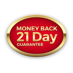 21 day money back guarantee golden badge, vector