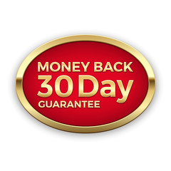 30 day money back guarantee golden badge, vector