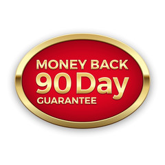 90 day money back guarantee golden badge, vector
