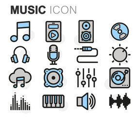 Vector flat line music icons set