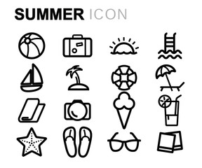 Vector black line summer icons set