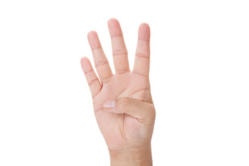 hand counting four on a white background