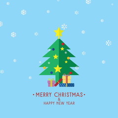 Christmas Tree With Gifts, Christmas Card Vector Illustration