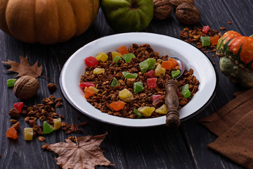 Autumn granola with candied fruit