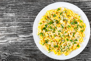 Fettuccine Alfredo with sauce of cream, butter, and grated chees