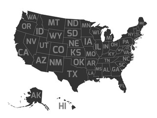 Map of USA with state abbreviations
