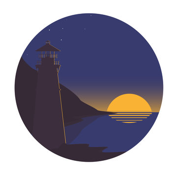  Silhouette of the lighthouse at sunset