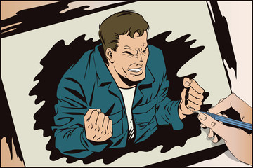 People in retro style. Rage men screaming.