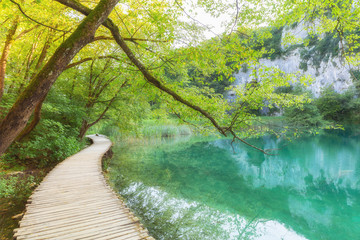Cascades near the tourist path in Plitvice lakes national park © savantermedia