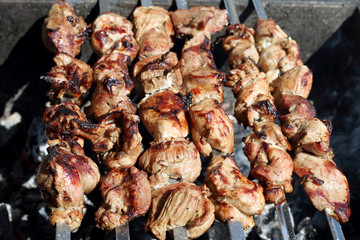 Meat grilled on skewers - Barbecue, shish kebab, shashlik