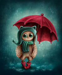 Owl with umbrella © Elena Schweitzer