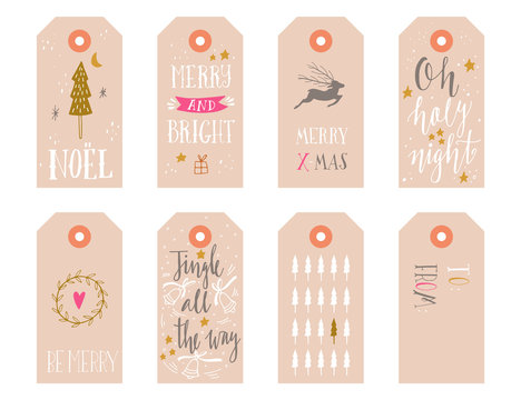 Christmas Holiday Gift Tags Collection With Calligraphy, Hand Le