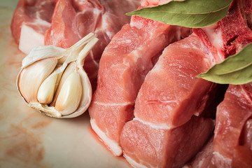 Chopped pork on a marble countertop