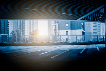 Fototapeta na wymiar empty pavement with modern buildings background,shanghai,china.