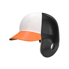 Black and orange color batting helmet isolated on white. 3D illustration