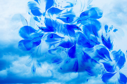 Storm clouds and flower petals. Computer collage photos and painting.