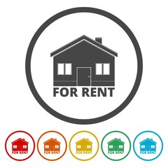 House for rent vector icon, circle flat design internet button