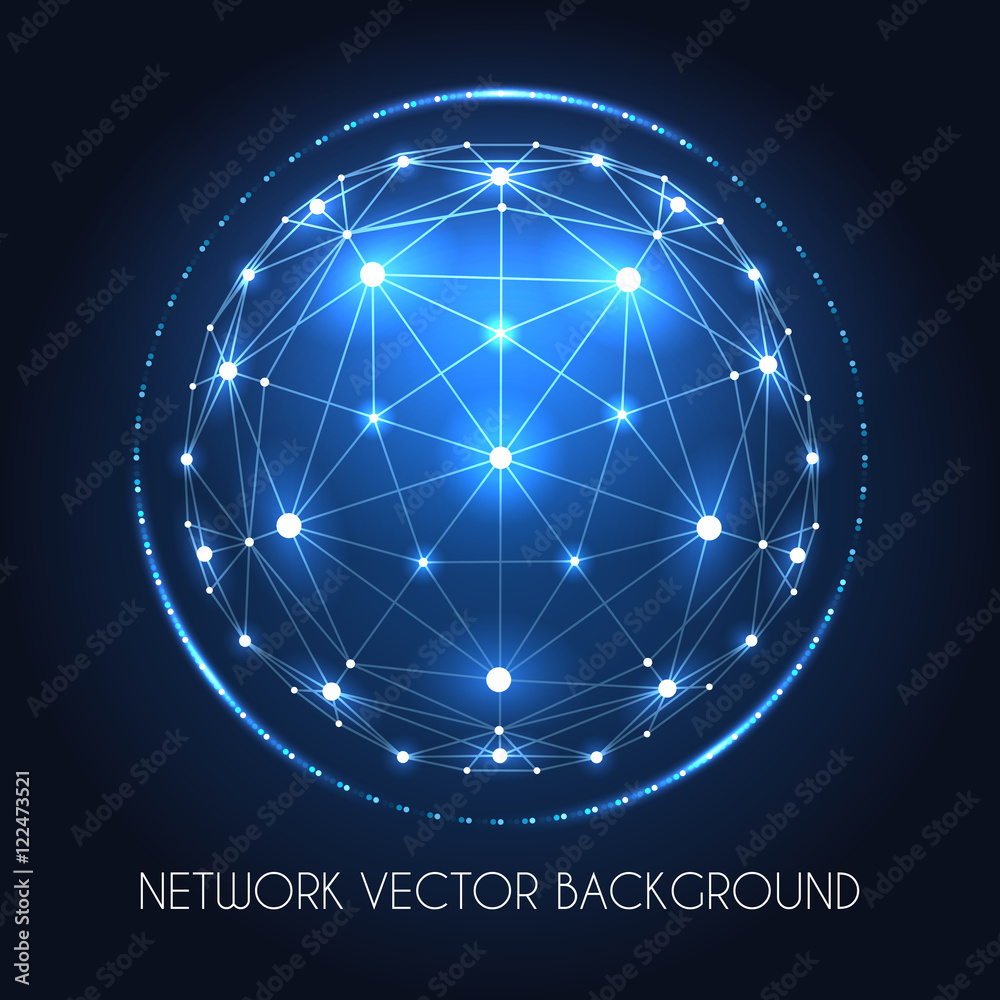 Wall mural internet data vector connection concept. globe network sphere of cyber world technology blue backgro