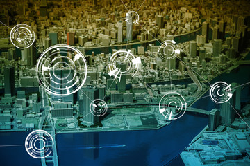 smart city miniature model and technical concept, abstract image visual