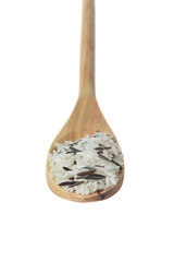 Diet food - White and black rice in wooden spoon isolated on white background