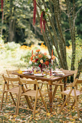 The table decorated with flowers.