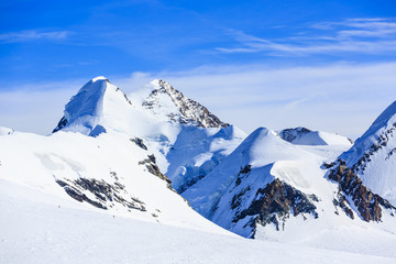 Castor and Pollux, Roccia Nera and slope of Breithorn, above Gor
