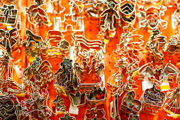 Various cookies cutters on German traditional Christmas market 
